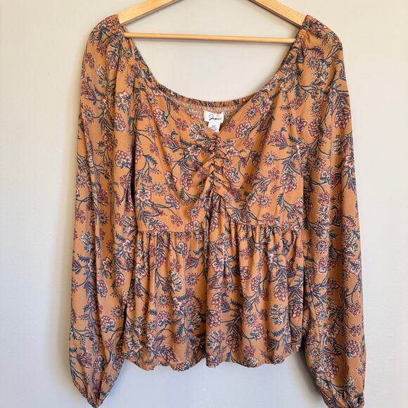 Japna Top Size XL Peplum Babydoll Boho Peasant Ditsy Floral Smocked Romantic - Picture 1 of 14